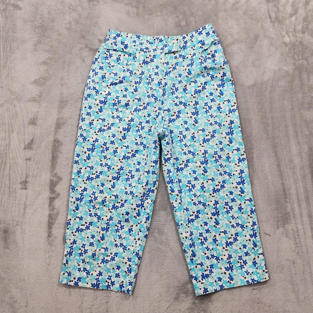Vintage Liz Claiborne LizSport Pants Womens 6 Blue Floral High Rise Capri Cotton